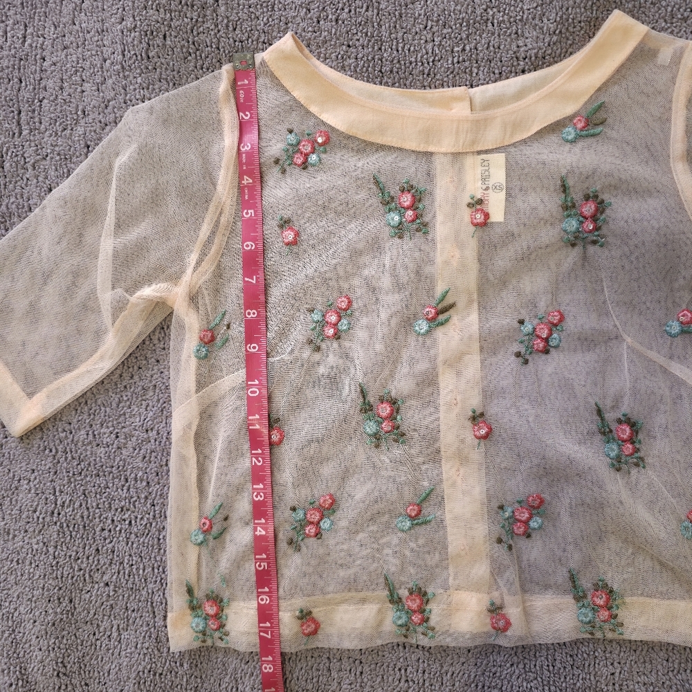 Floral Embroidered Nylon MeshTop - Peachy/Pink XS - Picture 6 of 12